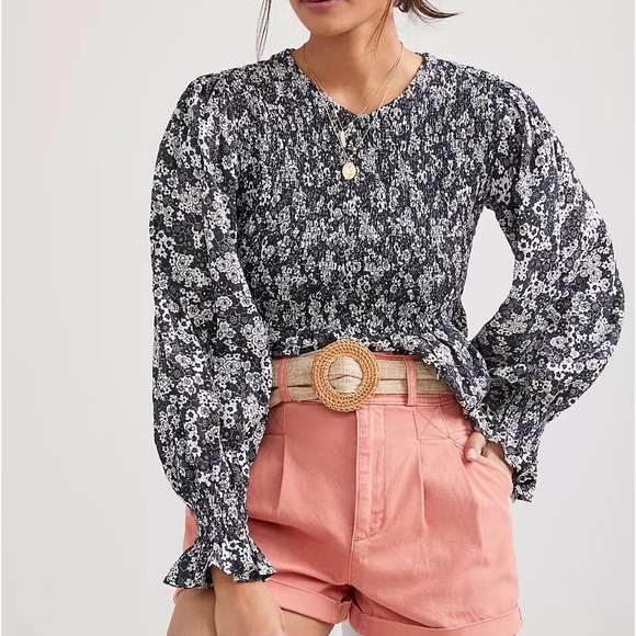 Faithfull The Brand x Anthropologie Biela Smocked Linen 8/M Black Floral Ruffled - Picture 4 of 7